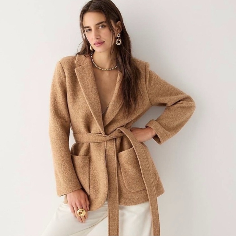 J. Crew Tan Blazer with Shawl Collar and Tie Belt